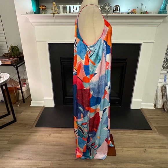 🎨 Nicole Miller New York Abstract Watercolor Maxi Dress – Size L - Picture 4 of 11